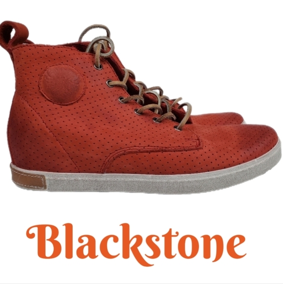 Blackstone Womens Red High Top Distressed Sneakers Womens Sz 10 - Picture 1 of 9